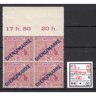 Saargebiet 1923 Mi. Nr. 14 II ** (Dienstmarken) Plattenfehler VI+XI