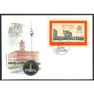 DDR 1987, Mich.-Nr.: 3123 Block 89 NB 750 J.Berlin-Alexanderplatz mit 5 M 1987 Rotes Rathaus