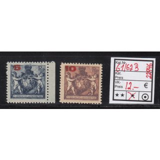 Liechtenstein 1924 : Mi.-Nr.:61+62 B *