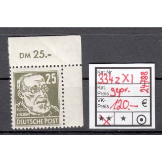 DDR 1952, Mich.-Nr.: 334 z ** geprüft Eckrand