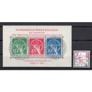 Berlin 1949, Mich.-Nr.:Block 1 gestempelt LUXUS+gummi geprüft/Attest  ERSTTAG