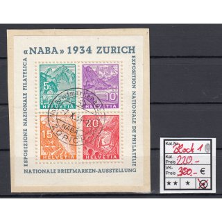 Schweiz 1934 : Mi.-Nr.:Block 1 gestempelt