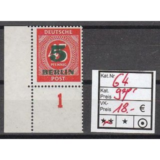 Berlin 1949, Mich.-Nr.: 64 Eckrand ** gepr.
