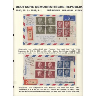 DDR 1950, Mich.-Nr.: 251-55 Eckrand  4er-Block  gestempelt auf Brief nach New York