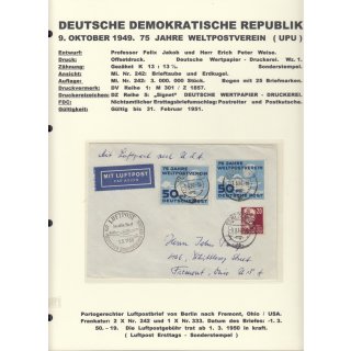 DDR 1949, Mich.-Nr.: 242 gestempelt   Brief  nach Fremond  USA  Luftpost Ersttag
