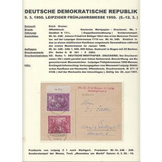 DDR 1950, Mich.-Nr.: 248+49 gest. gel.auf Karte nach Stuttgart "Messebau am Markt"