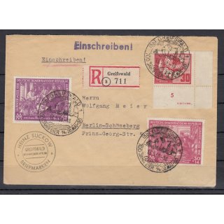 DDR 1950, Mich.-Nr.: 250  DV + 248+49 gest. gelaufen  auf Brief  Portorichtig