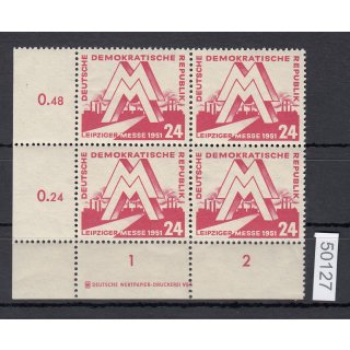DDR 1951, Mich.-Nr.: 282 ** DZ   Eckrand 4er.-Block    Druckerzeichen