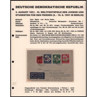 DDR 1951, Mich.-Nr.: 290-92 + 293  gelaufen  Flugpost   Schweinsburg  Stambaug
