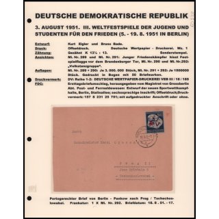DDR 1951, Mich.-Nr.: 290-92 + 293  EF gelaufen  Berlin / Pankow - Prag