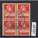 Schweiz 1924 : Mi.-Nr.:206 gestempelt+gummi 4er.-Block
